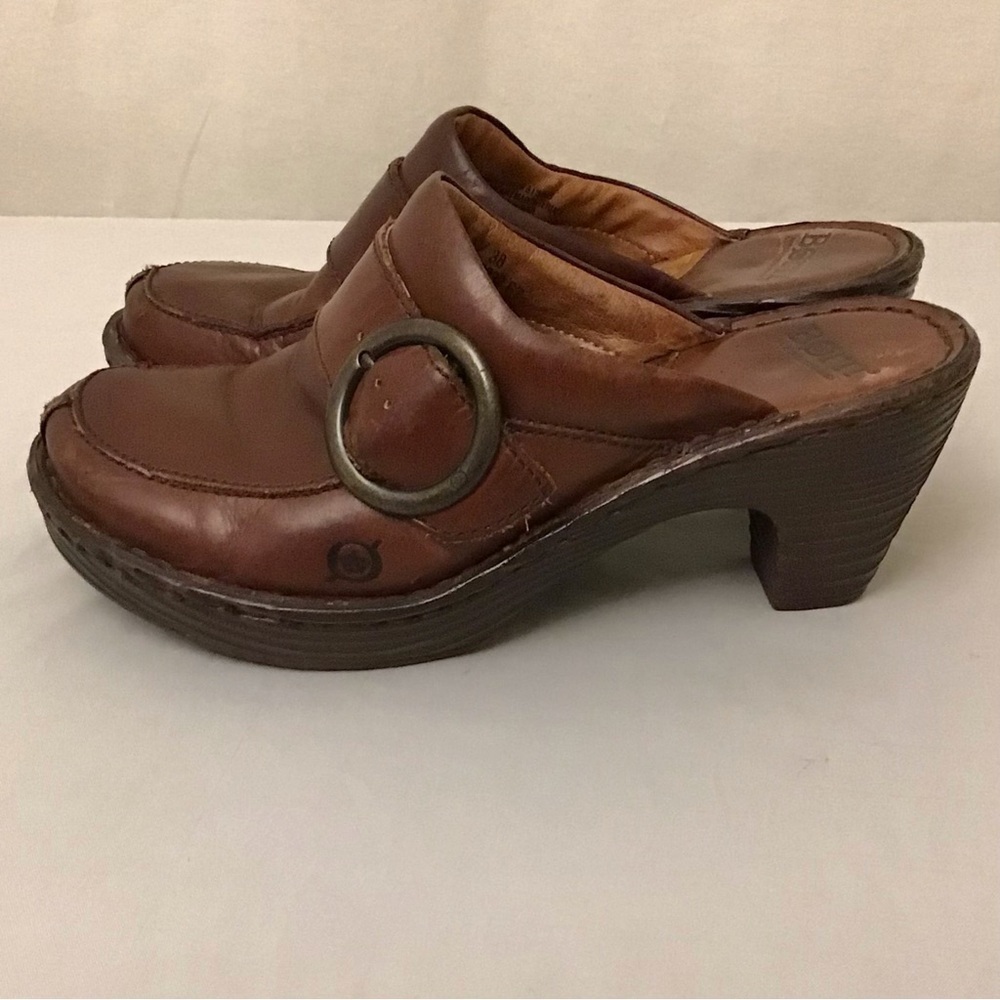 Born 7 Clogs Women’s Comfort Shoes Brown Distressed Leather Boho Platform - Picture 2 of 13